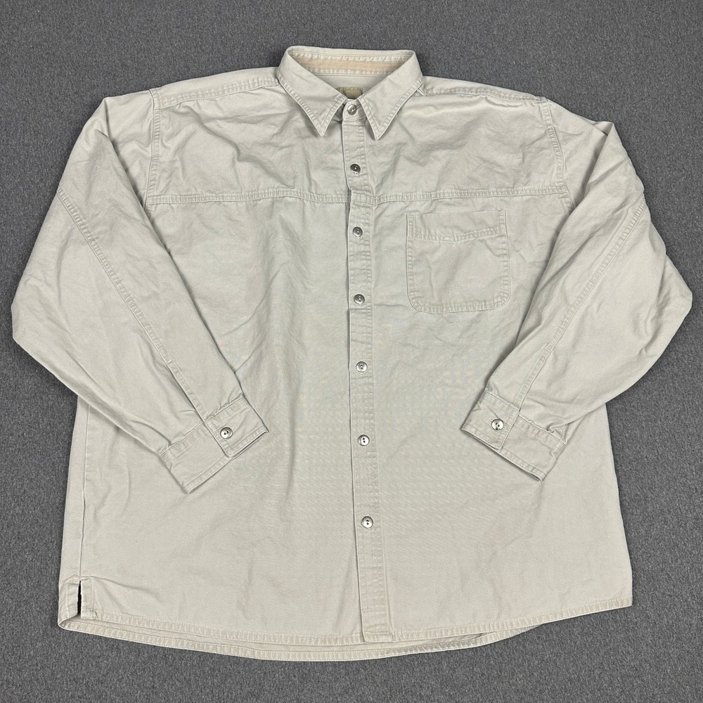 Marlboro Gear Mens Khaki Tan Long Sleeve Button Up Shirt Chest Pocket XXL
